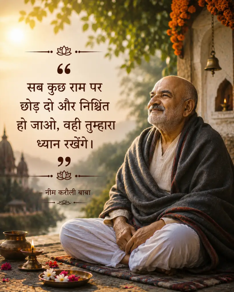 Neem Karoli Baba devotional image with a teaching